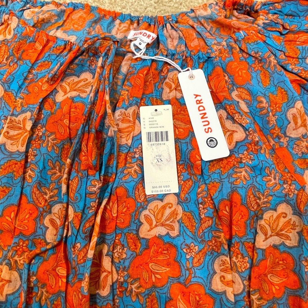 NWT SUNDRY  Anthropologie floral off shoulder tie front size XS - Picture 4 of 7